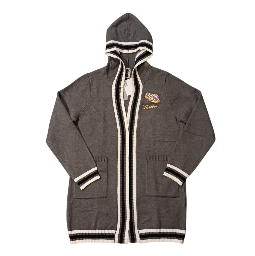 Womens LSU Tigers Gameday Couture Grey Stripe Hoodie Cardigan
